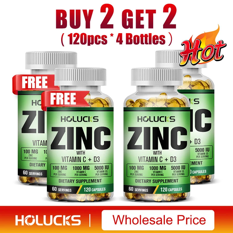 Zinc Complex Supplement, Vitamin C, Support Collagen, Antioxidant, Boost Immune, Improve Sleep & Energy, Premium Capsules
