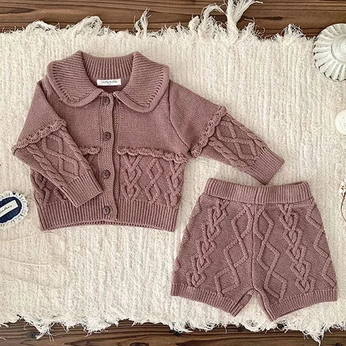 2024 New Autumn Winter Infant Baby Girls Clothing Set Long Sleeved Knitted Cardigan+Shorts Toddler Baby Knitted Clothes Suit