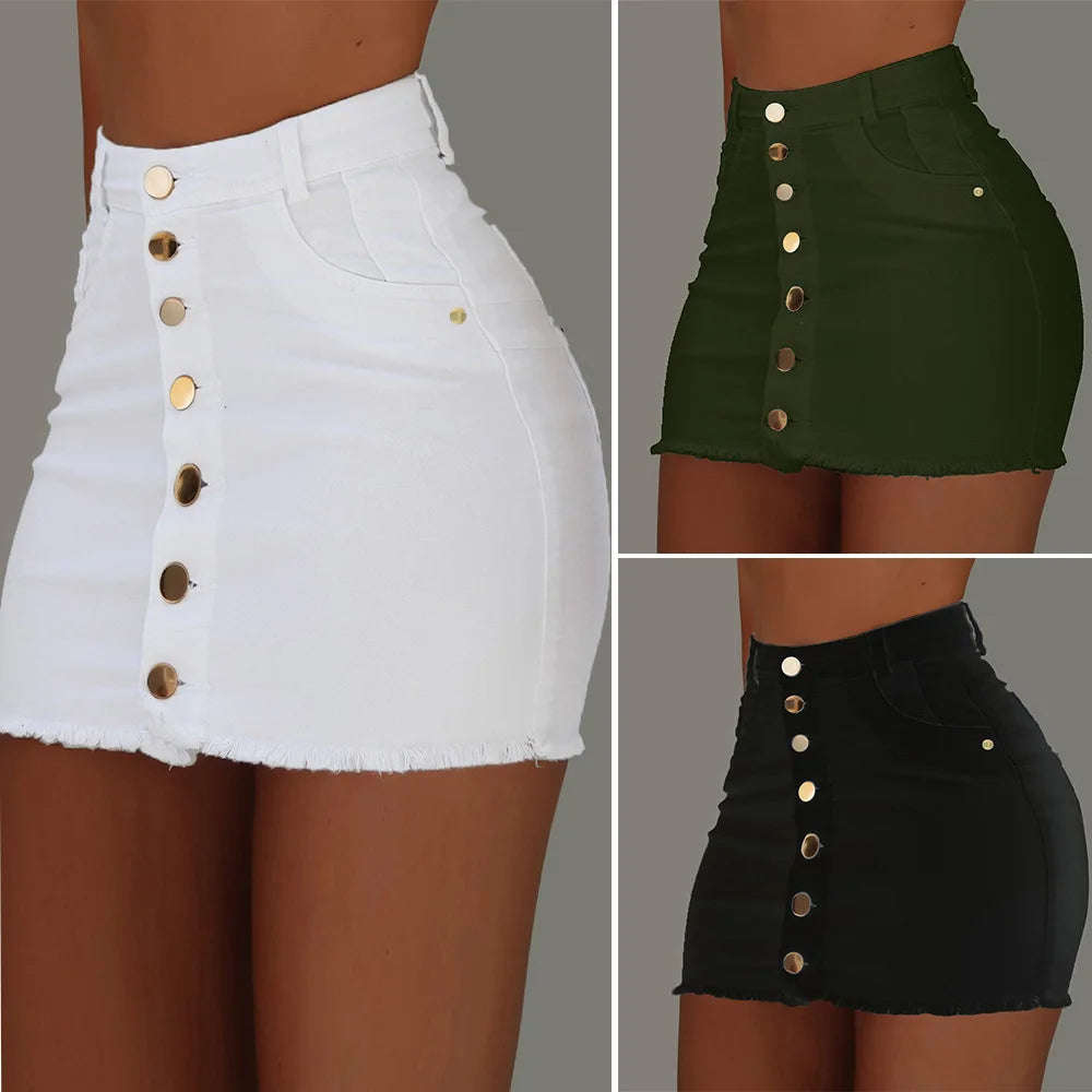Women's Clothing Skirts 2025 New Casual Fashion High Waist Solid Color Hip Hugging Short Skirt Denim Single Breasted Half Skirt