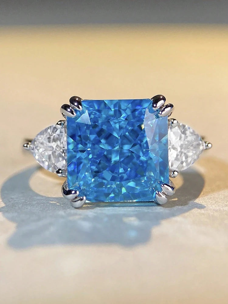 925 Sterling Silver Colourful Sugar Cube Triangle Zirconia Ring For Women Daily Anniversary Luxury High Quality Fine Jewelry