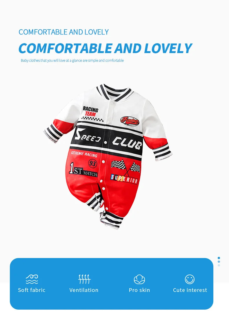 Newborn Clothes Outdoor Racing Clothes Comfortable And Soft For Boys And Girls Spring And Autumn Long Sleeved Baby Jumpsuit