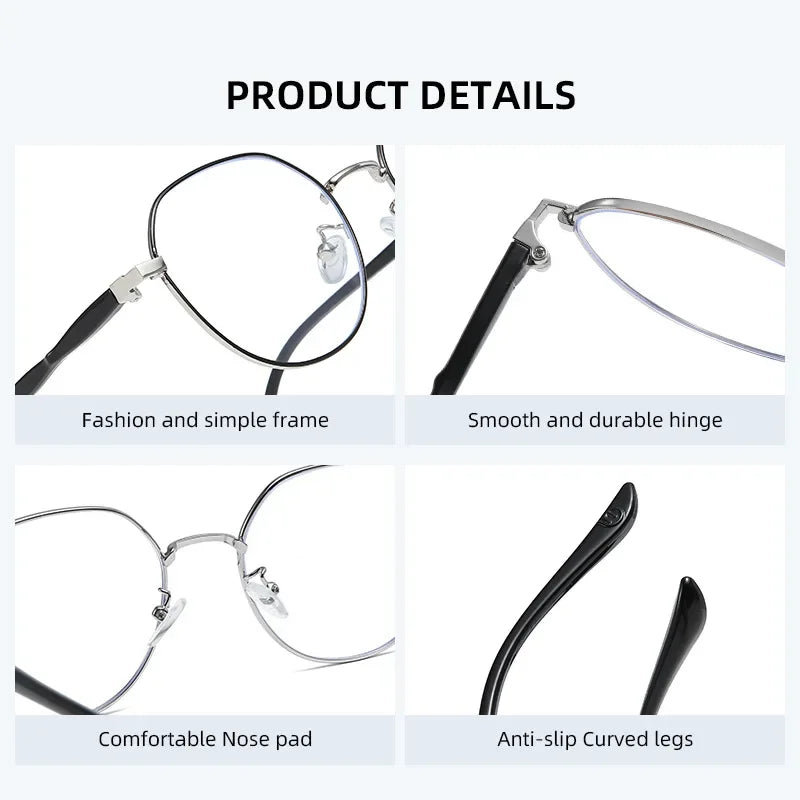 Progressive Multifocal Glasses Anti Blue Light Reading Glasses Fashion Women Men Metal Near and Far Presbyopic Eyewear Diopter