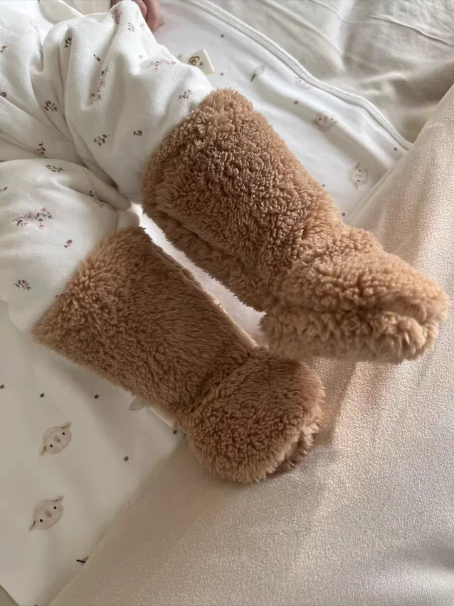 Winter New Baby Fleece Padded Socks Warm Thicken Toddler Girls Floor Socks Cartoon Embroidery Infant Sock Sleeves