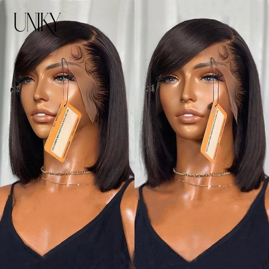 Short Bob Human Hair Wigs Straight Reddish Brown 13x4 Full Lace Frontal Wigs For Women 180 Density Color #33 Glueless Wig