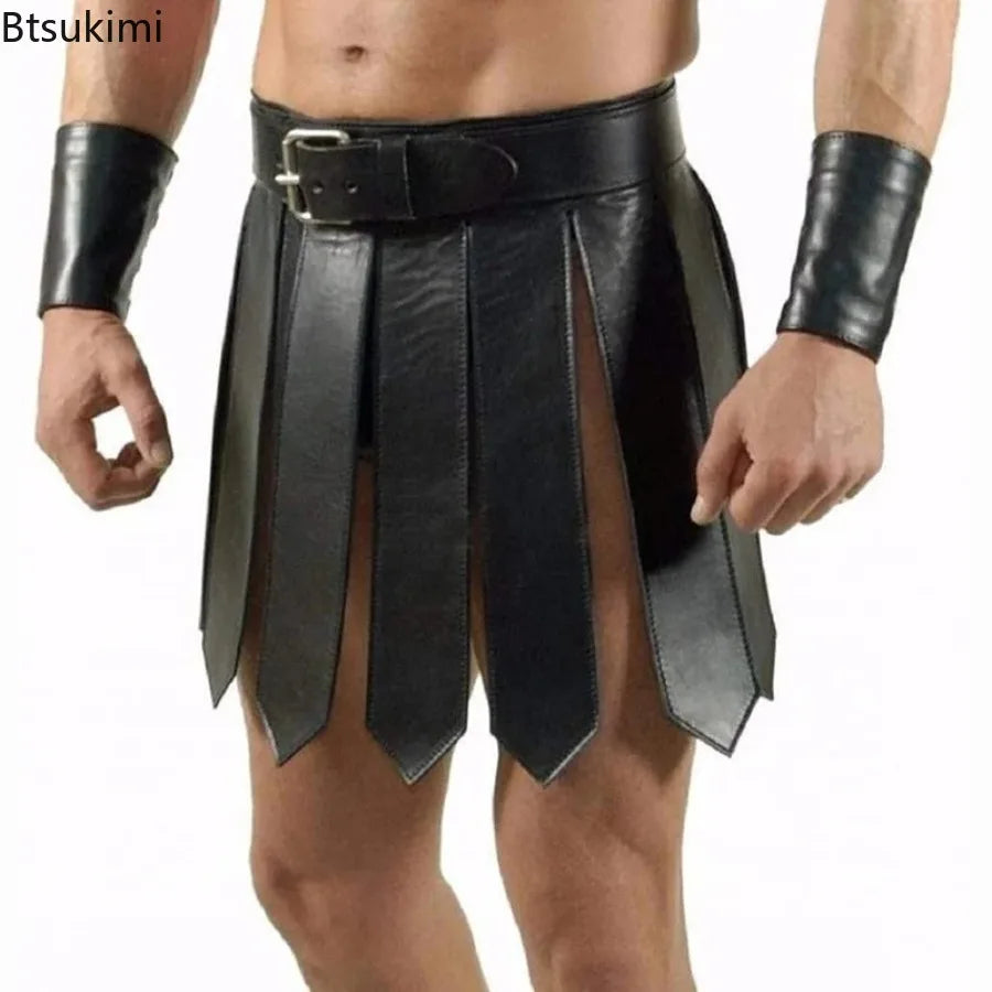 2026 Halloween Medieval Renaissance Roman PU Skirt Adult Men Warrior Gladiator Cosplay Costumes Knight Halloween Party Costume