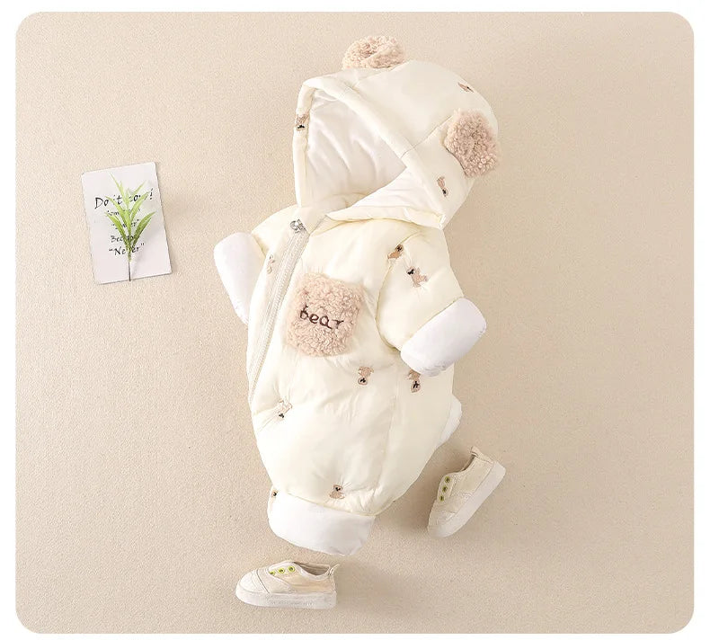 AYNIGIELL Winter Baby Jumpsuit Thick Warm Infant Hooded Inside Fleece Rompers Newborn Boy Girl Overalls Outerwear Baby Sets