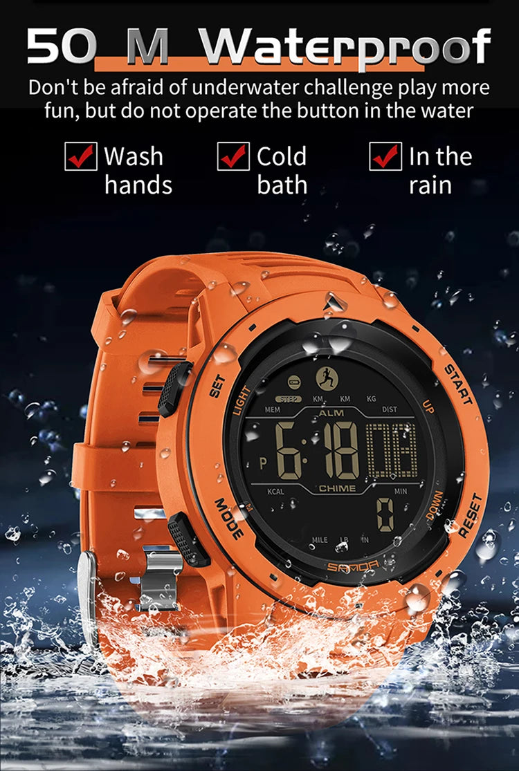 SANDA Brand Men Watches Sports Pedometer Calories 50M Waterproof LED Digital Watch Military Wristwatch Relogio Masculino 2145