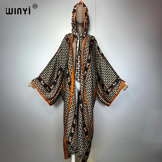 WINYI Women Cardigan Loose Long Dress Party Boho Maxi beach Holiday Hooded dress fashion kimono abaya styles