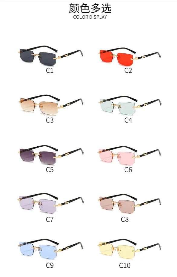 Rimless Sunglasses Rectangle Fashion Popular Women Men Shades Small Square Sun Glasses For Female Male Summer Traveling Glasses