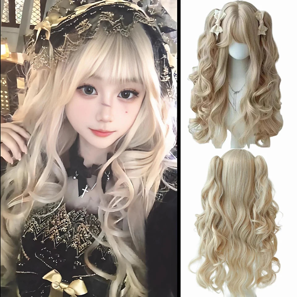 Synthetic 24 inch Loiita Black Pink Tousled Long Straight Wig Double Ponytail Hair Extensions cosplay wig Christmas