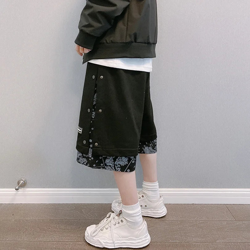 Men's Faux 2 Layer Breasted Bandana Shorts Spring Summer High Street Pants Oversize Paisley Harajuku Hip Hop Trousers 2025 Z1