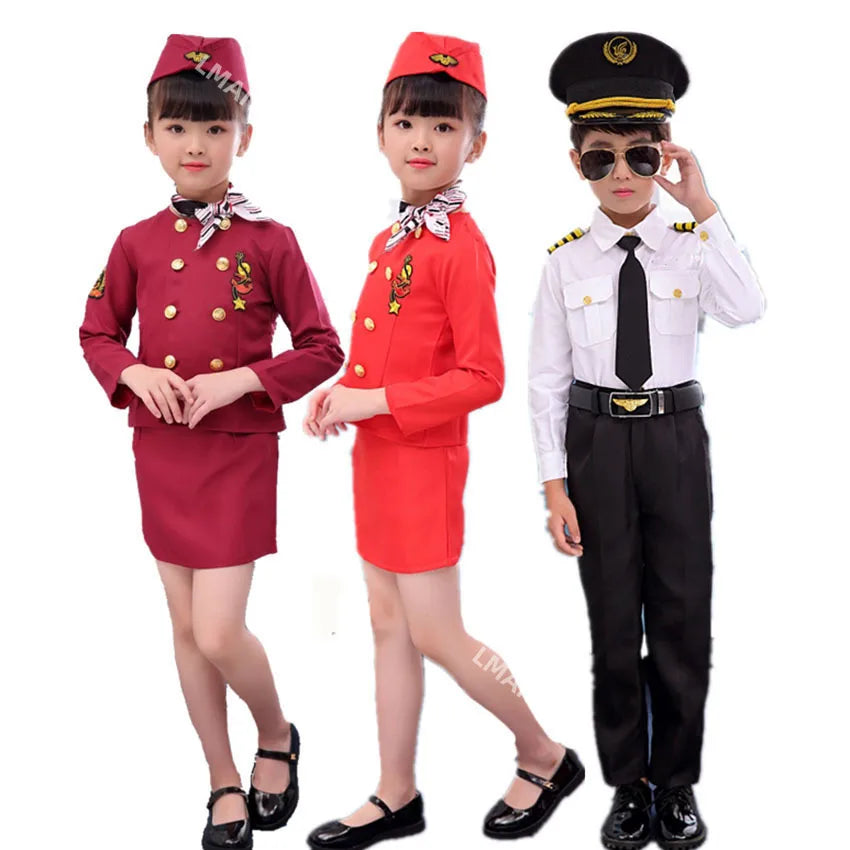 Halloween Pilot Cosplay Costumes For Kids Boys Birthday Gift Girls Flight Attendant Fancy Dress Military Performance Uniform