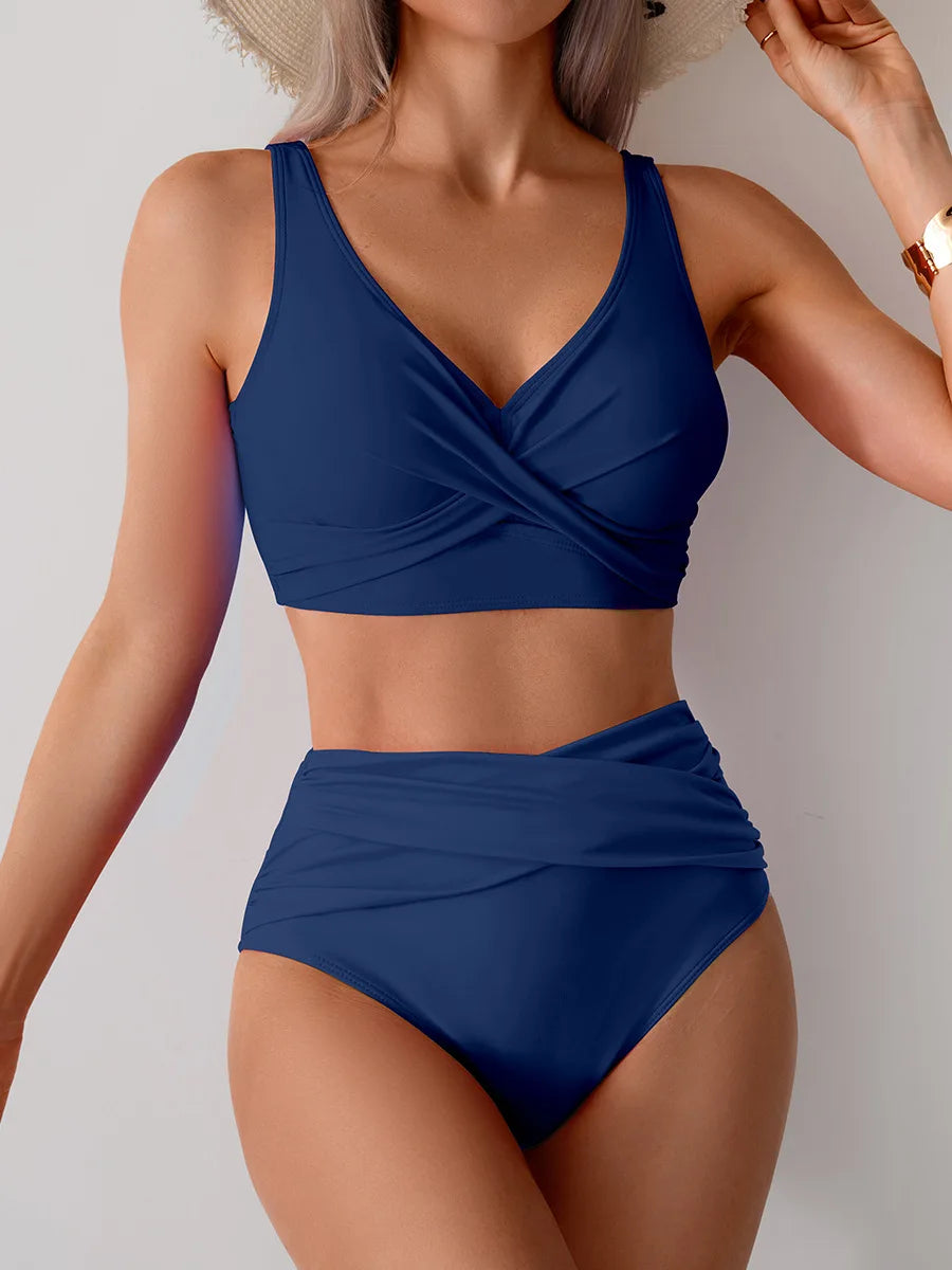 VigoBreviya 2026 Sexy Solid Strapped Swimwear Women Cross Push Up Bikini Set Brazilian Lady Swimsuit High Waist Beach Bath Suit