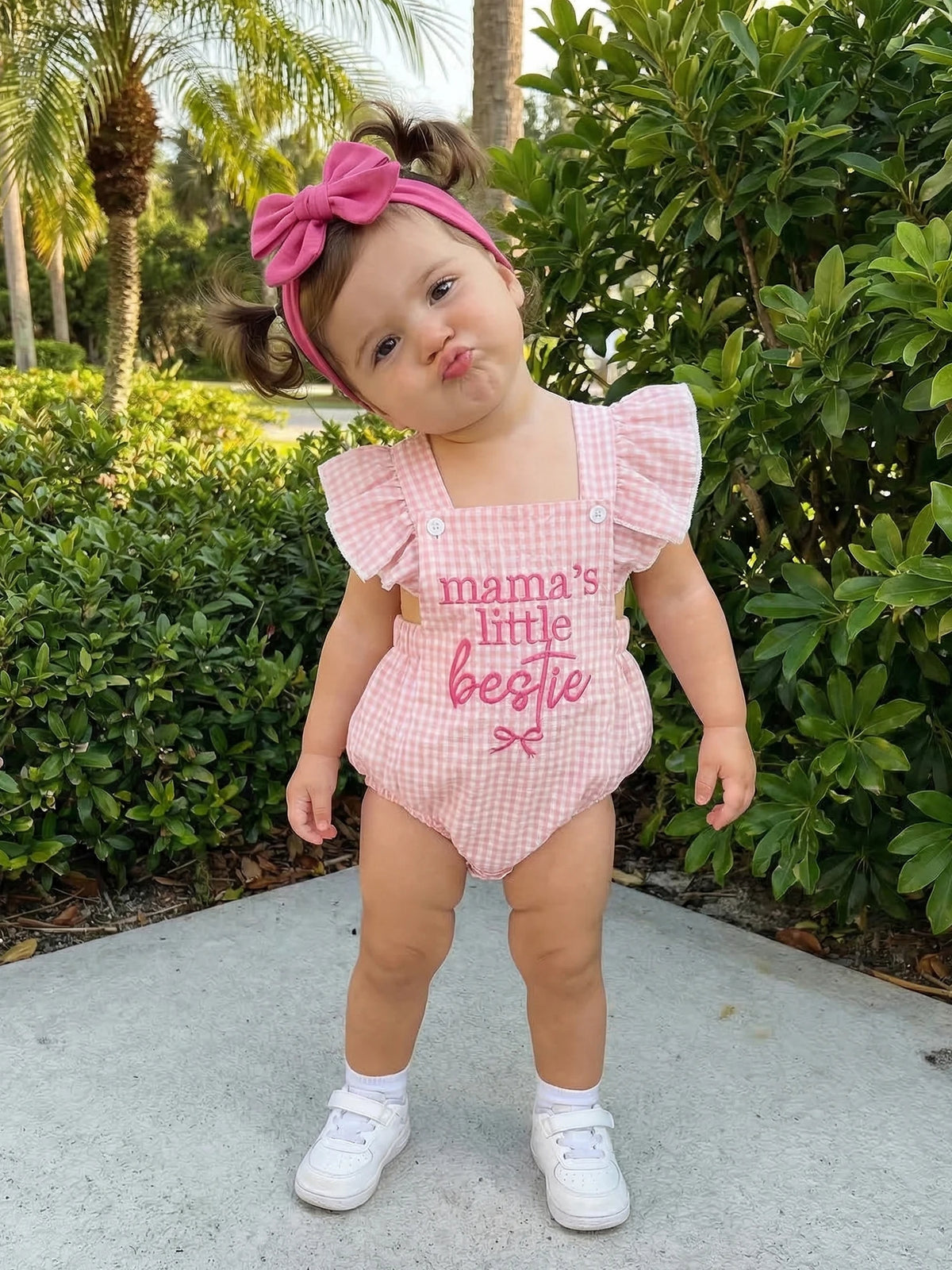 Baby Girl 2Pcs Summer Outfits Ruffle Sleeveless Bow Embroidery Romper with Headband Set Newborn Baby Bodysuits Clothes