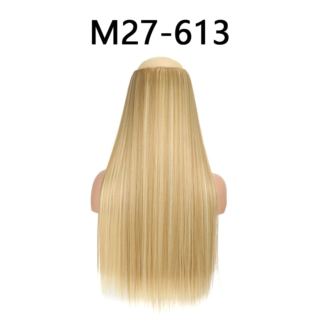 Synthetic 24Inch Hair Extensions OnePiece 5 Clips Long Straight Hairstyle Heat Resistant Fake Hairpiece For Women Natural Brow