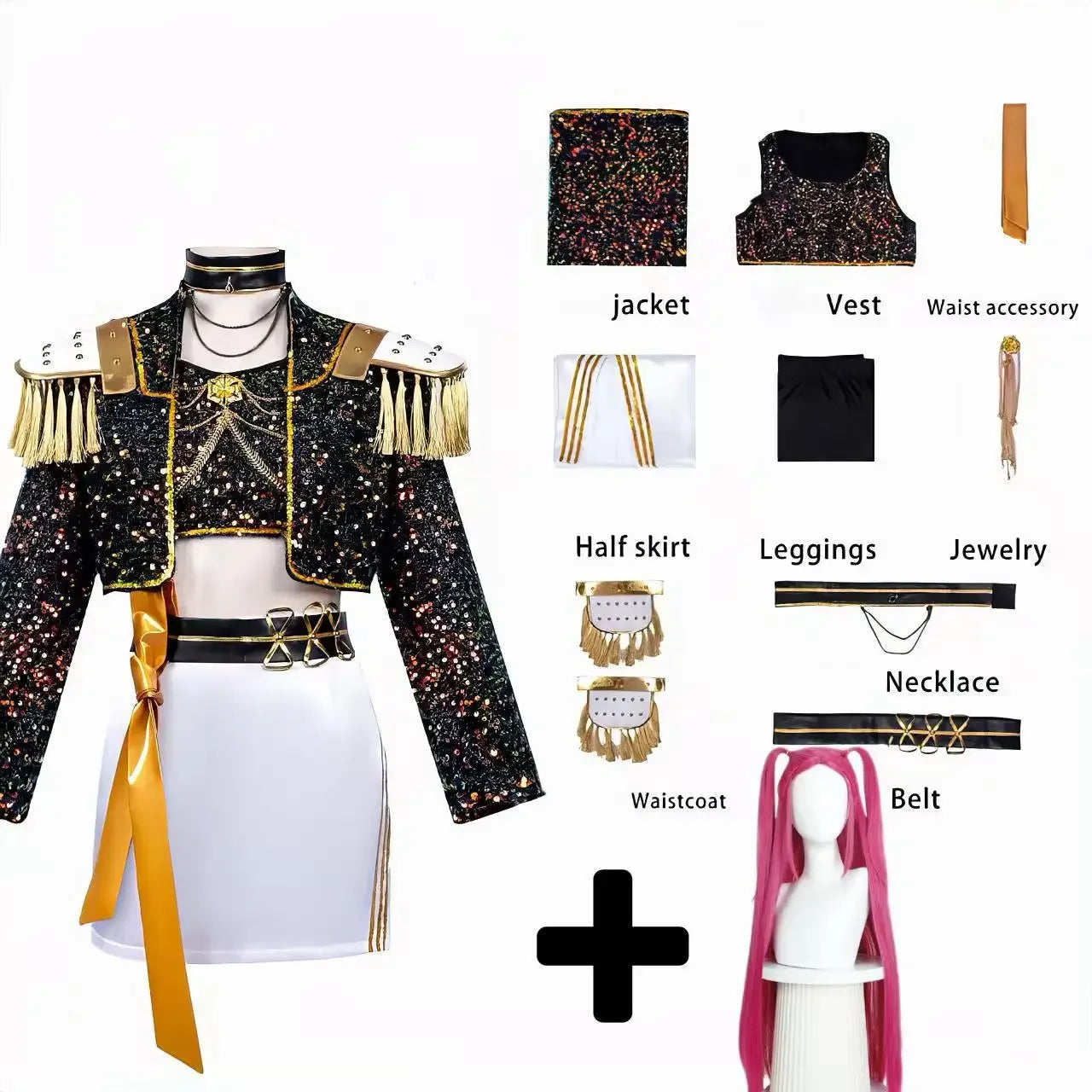 Halloween   Rumi Zoey Mira Stage Performance Outfit Cosplay Costume with Wig Role Playi Suit