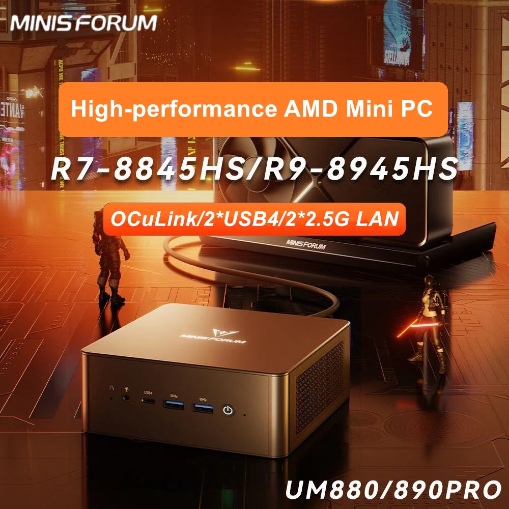 MINISFORUM UM890 UM880 Pro AMD Ryzen 9 8945HS R7 8845HS Mini PC Gaming 2*USB4.0 2*DDR5 2*PCIE4.0 Window11 Desktop Computer WiFi6