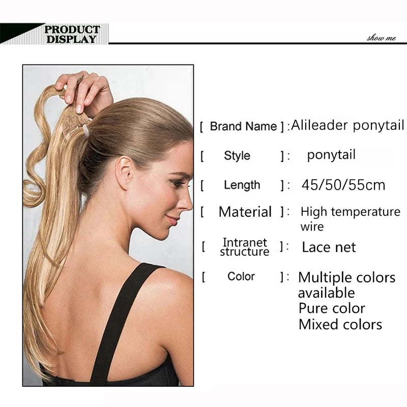 Synthetic Ponytail Long Straight Wrap Around Ponytail Hair Extension Heat-Reistant Fiber Pony Tail Fake Hairpieces For Women