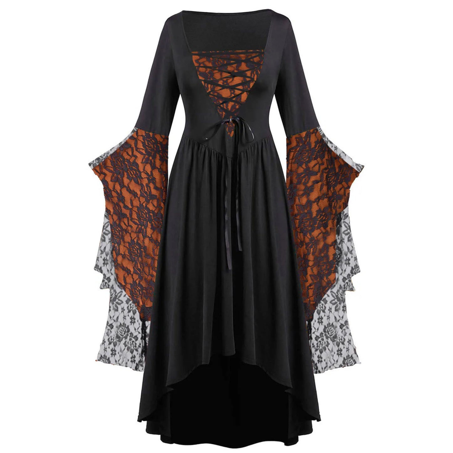 Vintage Halloween Cosplay Costume Witch Vampire Gothic Dress Ghost Dresses Up Party Printed Medieval Ghost Bride Female Clothes