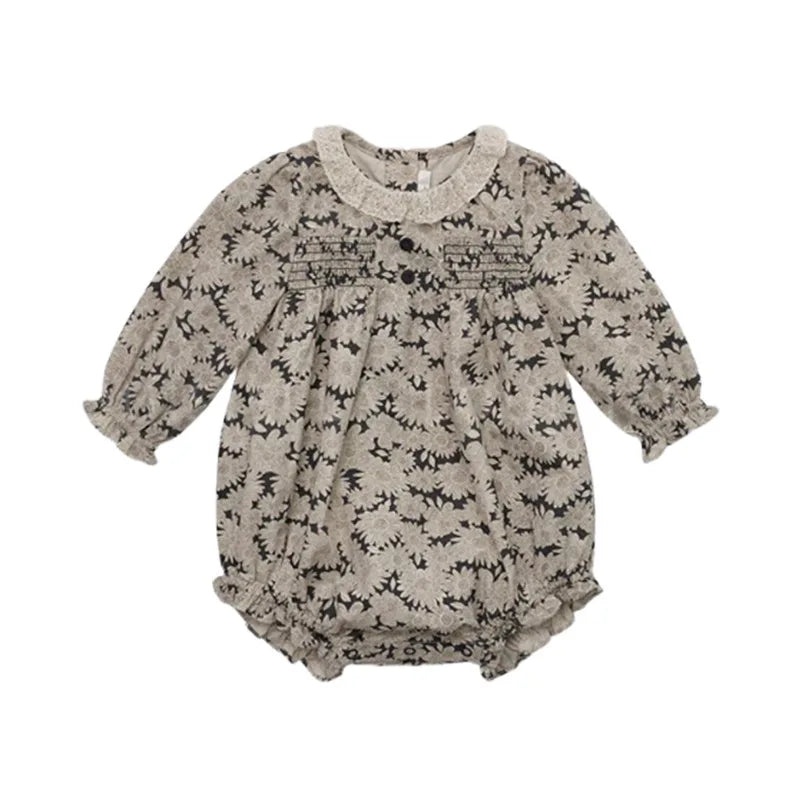 2025 Autumn Winter Baby Clothing Jumpsuit New Long Sleeved Girls Jumpsuit Fresh Floral Casual Cotton Baby Triangle Crawling Suit
