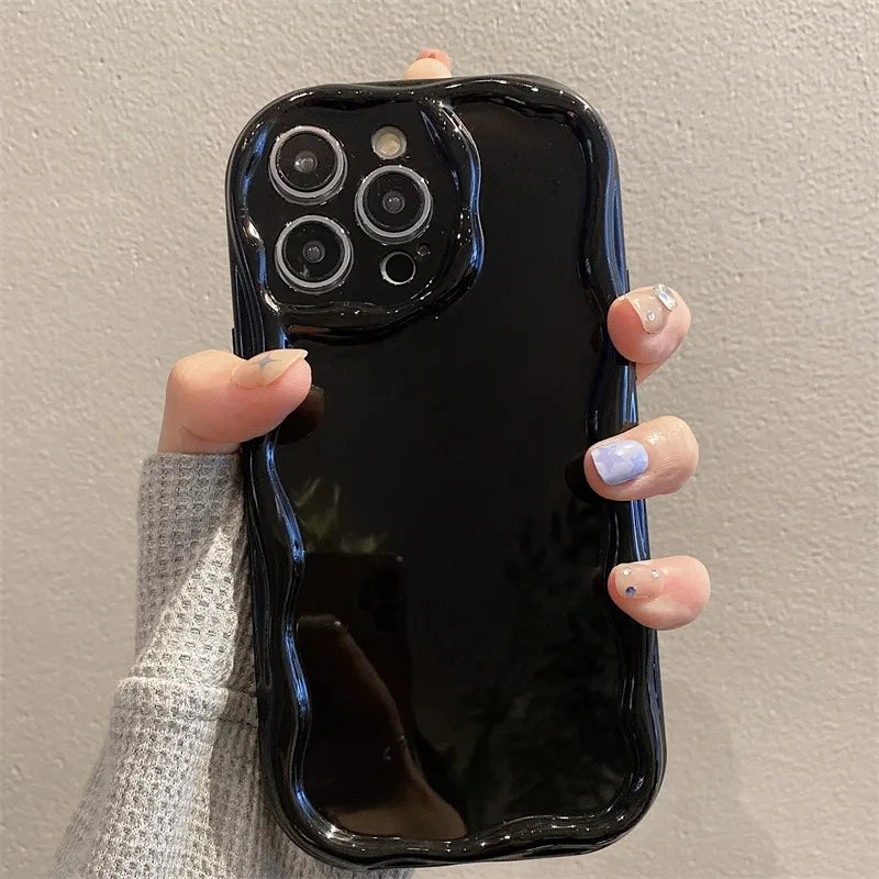 Wave Pattern Solid Color Cream For iPhone 11 12 13 14 15 16 17 Pro Max Plus Air Transparent Resistant Clear Shockproof Case