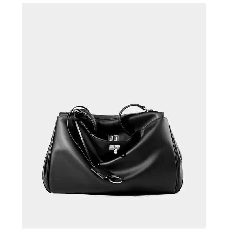 2025 New Luxury Tote Bag for Women Genuine Split Cow Leather Crossbody Shoulder Bag Top-Handle Work Lock Closure Underarm Purse
