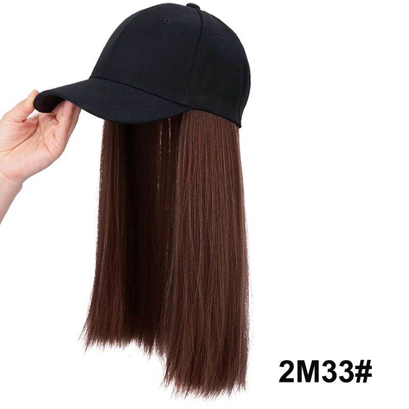 18Inch Synthetic Hat Wig Long Straight Hair Baseball Cap Hair Extension Adjustable for Women Daily Use