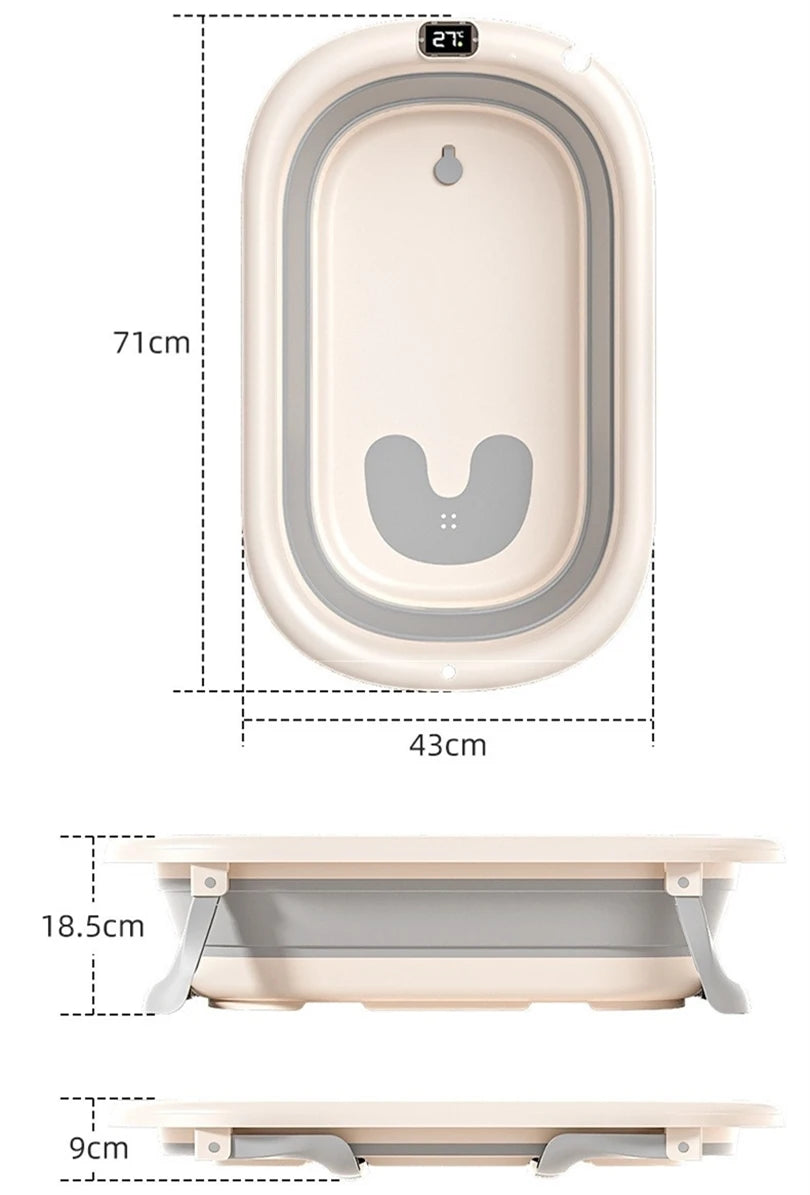 Baby Bathtub WIth Nonslip Lines Collapsible Space Saving Baby Lying Sitting with Seat Support Cushion Stand Folding Baths