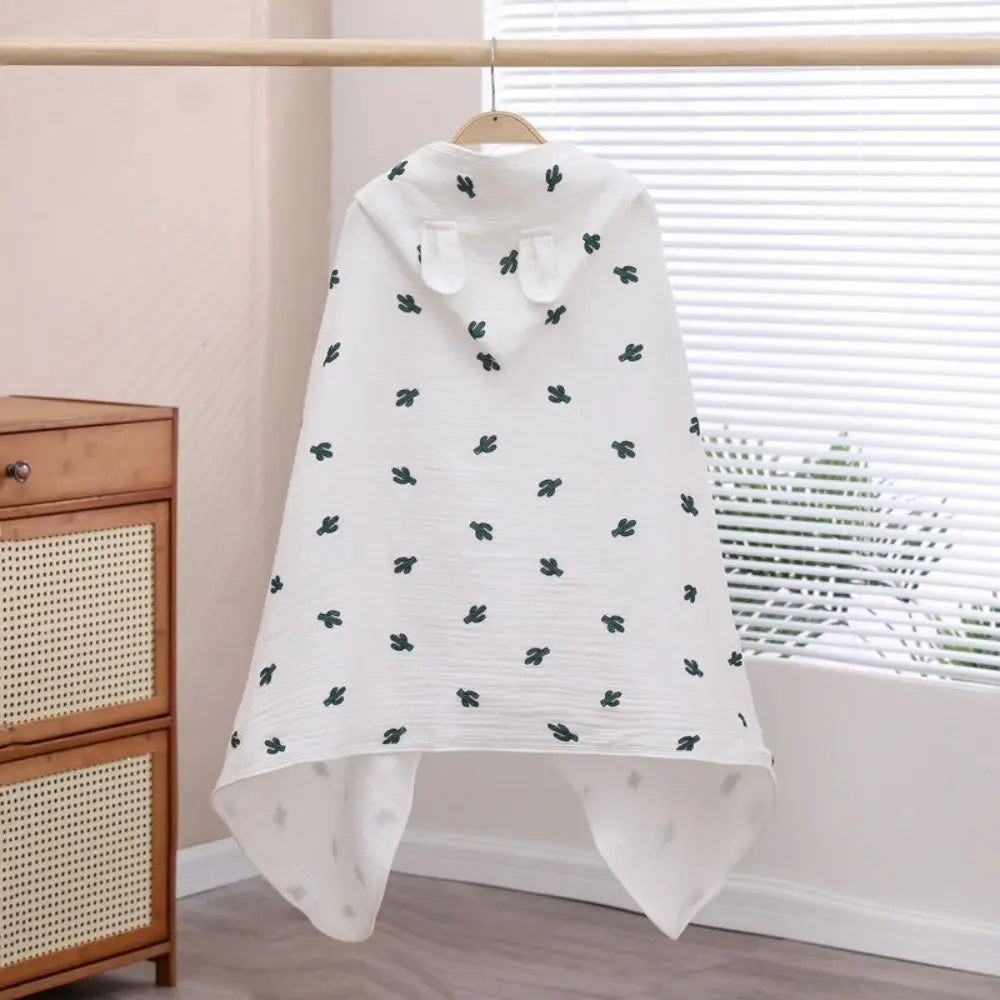 Warm Cartoon Printed Baby Gauze Bath Towel Four Layer Comfortable Hooded Bathrobe Soft Absorbent Infant Bathrobe Sleepwear