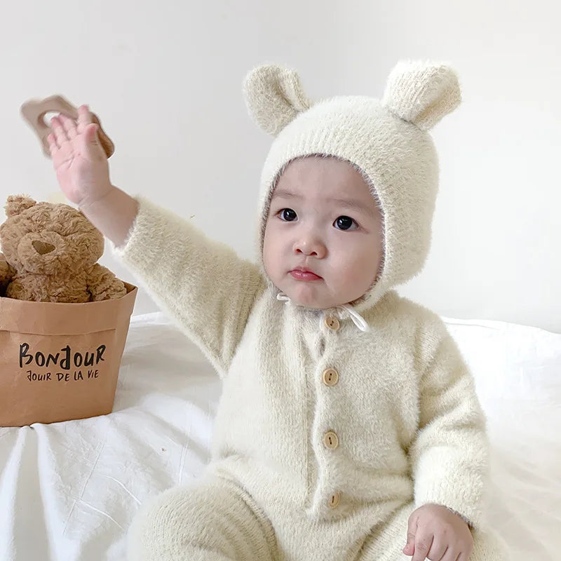 Baby Outfit Newborn Photography Props Mohair Knitted Bear Rompers Footed Jumpsuit Hat 2pcs/Sets Photography Clothing Accessories