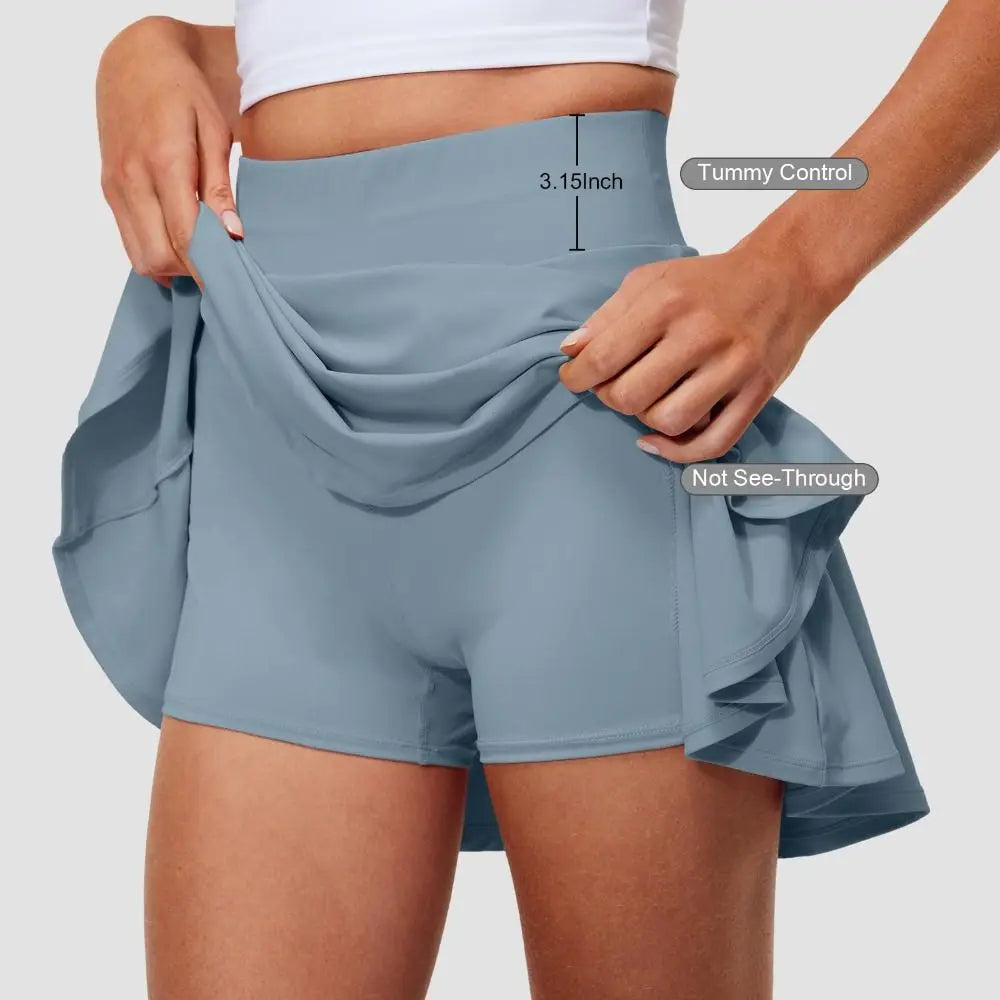 Pleated Tennis Skirts with Shorts Pockets Tummy Control High Waisted Skirts Built-in Shorts Moisture Wickin Running Skirts