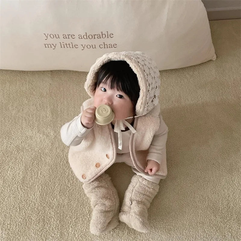Winter New Baby Fleece Padded Socks Warm Thicken Toddler Girls Floor Socks Cartoon Embroidery Infant Sock Sleeves