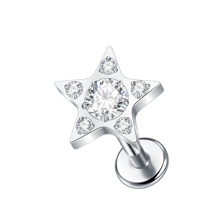 1/5PCS Titanium 16G Tragus Daith Helix Lobe Ear Piercing for Women Leaf Star Zircon Cartilage Stud Earring Piercing Jewelry Gift