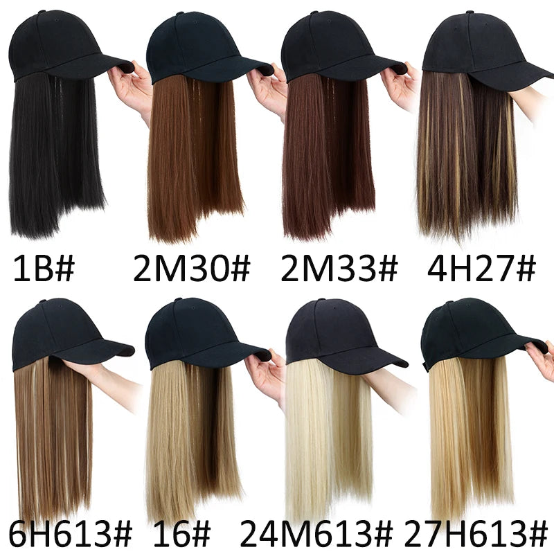 18Inch Synthetic Hat Wig Long Straight Hair Baseball Cap Hair Extension Adjustable for Women Daily Use