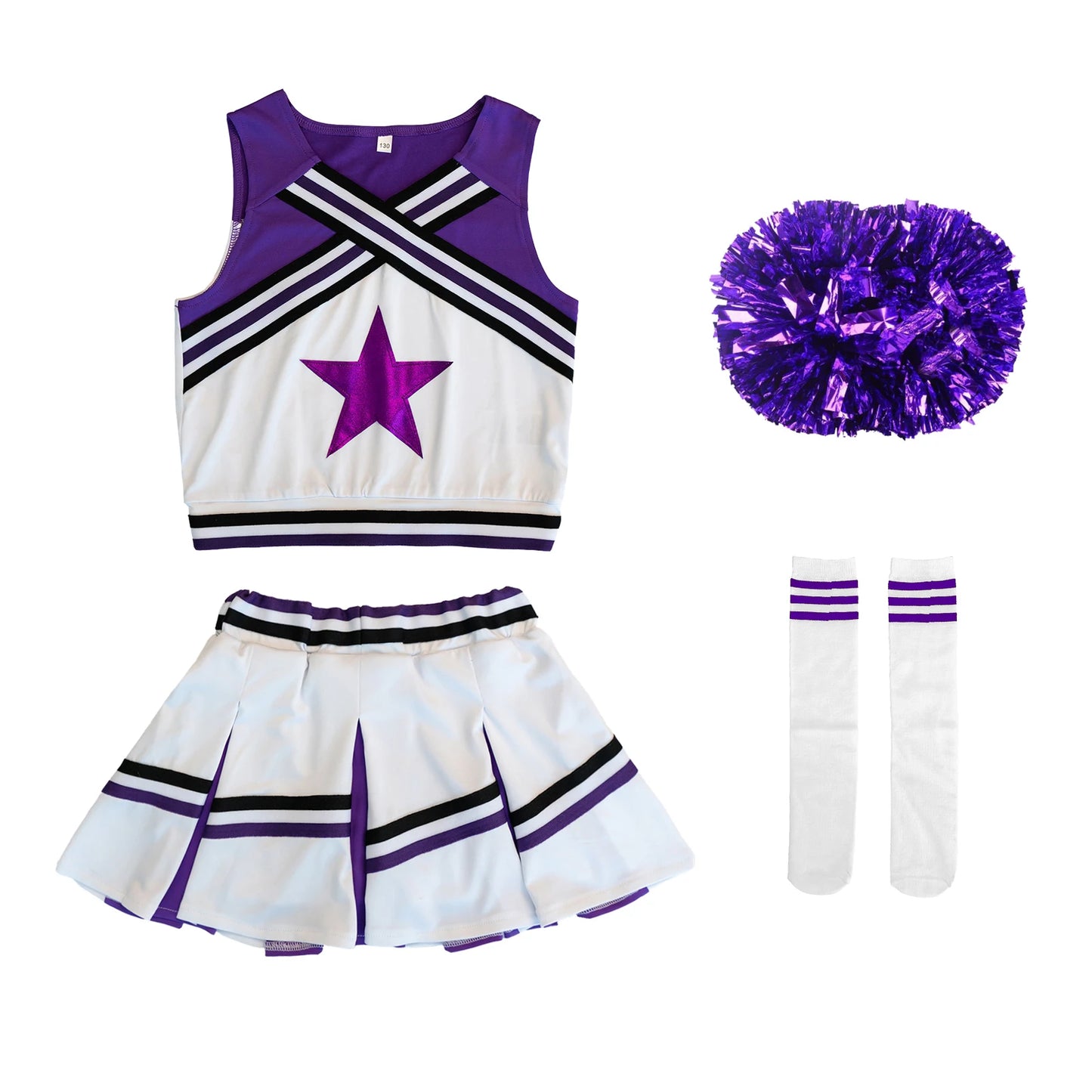 LOlanta 4Pcs Girls' Cheerleading Costumes with Socks Kids School Performance Cheerleader Outfit Halloween Fancy Dress Up 4-14Y