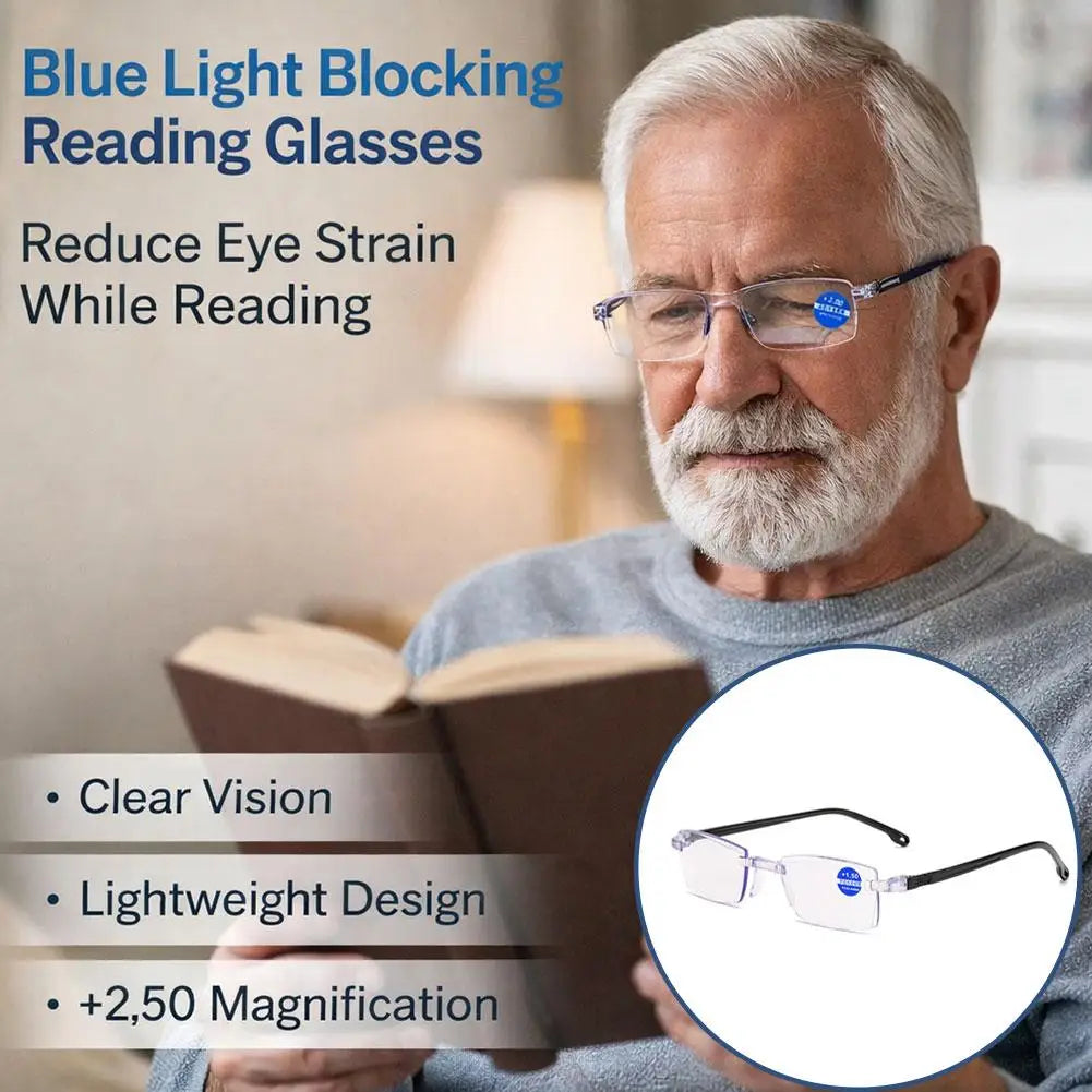 Intelligent Anti-blue Light Reading Glasses Frameless Ultralight Square Frame Cutting Edge Presbyopic Glasses For Men and Women