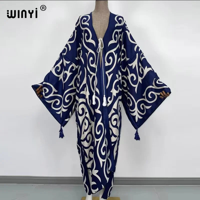 WINYI print summer maxi dress Muslim Abaya Lady beach cover up muslim woman dresses Beachwear fashion Kaftan abaya dubai luxury