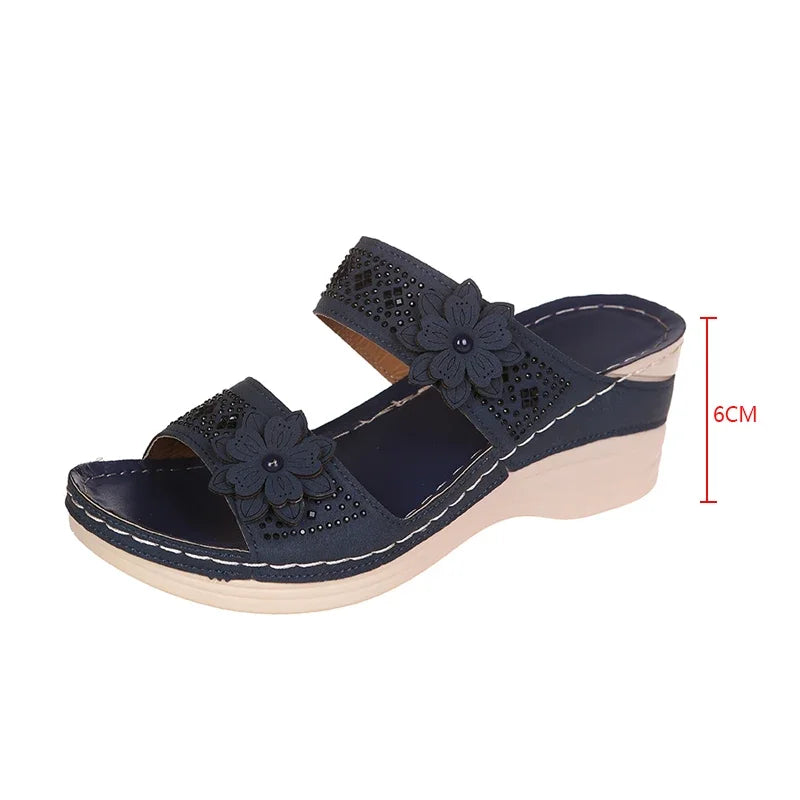 Ladies Shoes on Offer Summer New Plus Size Slippers Women Retro Roman Women's Slipper Casual Beach Flower Platform Wedge Sandals