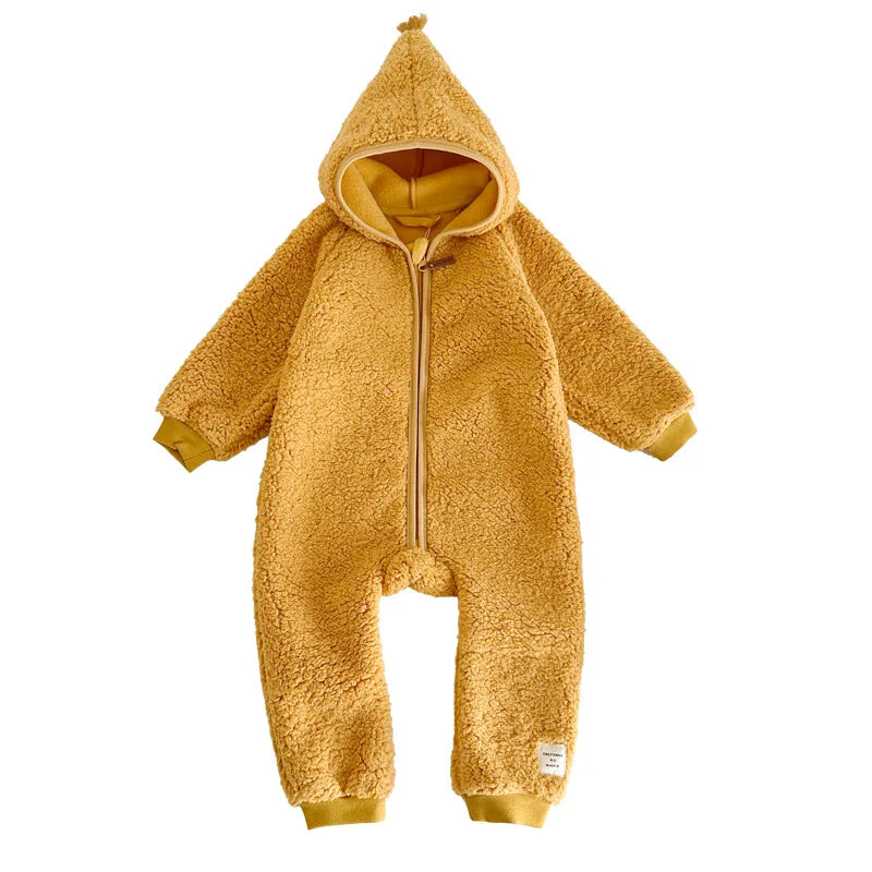 2025 Fall/Winter New Warm Boys and Girls One-Piece Fleece Baby Clothes Outdoor Wear Children's Clothing