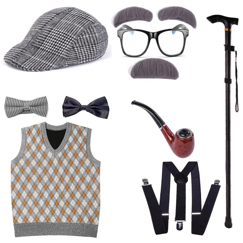 Halloween Festival Old Man Costume Accessories Set 100 Days of School Grandpa Accessories 1920s Men Gatsby Costume