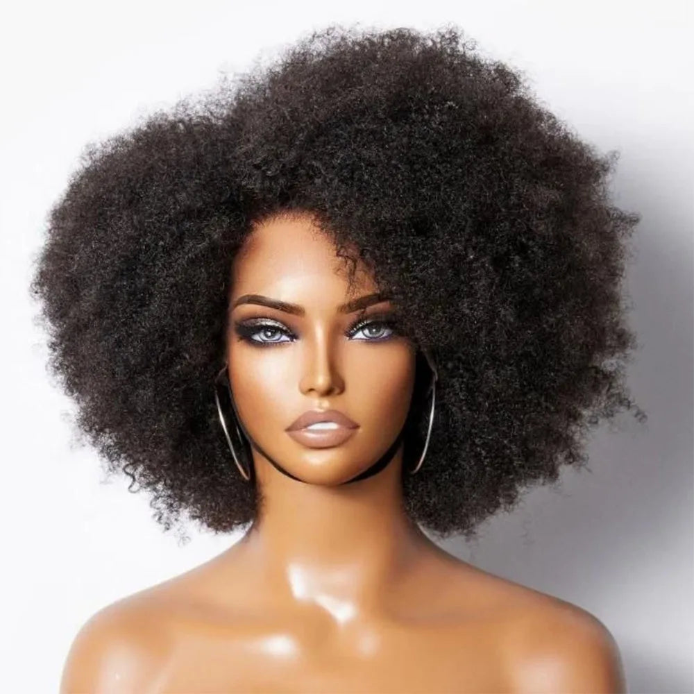 13x5x2 Side T Part Lace Wigs Afro Kinky Curly Short Bob Wig Human Hair Wigs 14 Inch Short Curly Afro Wigs for Woman 250 Density