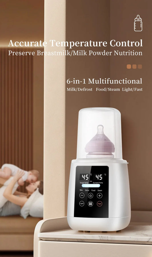 Babyflessenwarmer en sterilisator 6-in-1 Multifunctionele moedermelkverwarmer Nauwkeurige temperatuurregeling Babyflessenverwarm