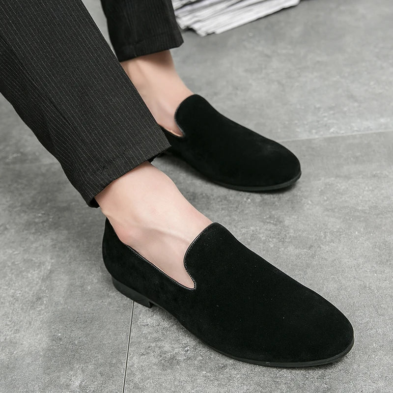 Fashion Classic Men Suede Shoes Male Pointed Brown Black Slip On Loafers Wedding Dress Homecoming Formal Footwear Zapatos Hombre