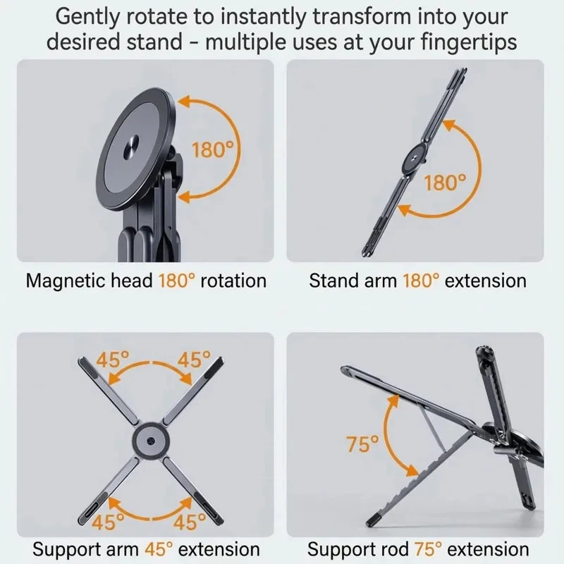 3-in-1 Magnetic Phone Holder Base for Laptop Portable Selfie Stick Foldable Tripod Stand for IPhone IPad Tablet Laptop Desktop