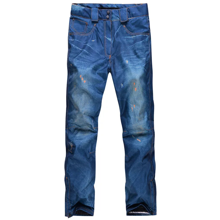 style denim ski pants suspenders denim ski pants men's skating snowboard waterproof, windproof and warm ski pants
