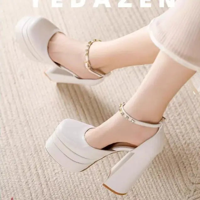 New Fashion Women Pumps Retro Mary Janes Chunky Heels Sandals Spring Platform Dress Party Wedding Basic Shoes Woman Big Size