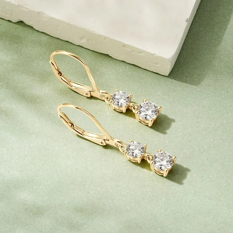 IOGOU D Moissanite Drop Earrings for Women 925 Sterling Silver Leverback Trendy Wedding Fine Jewelry Gift with Certificate