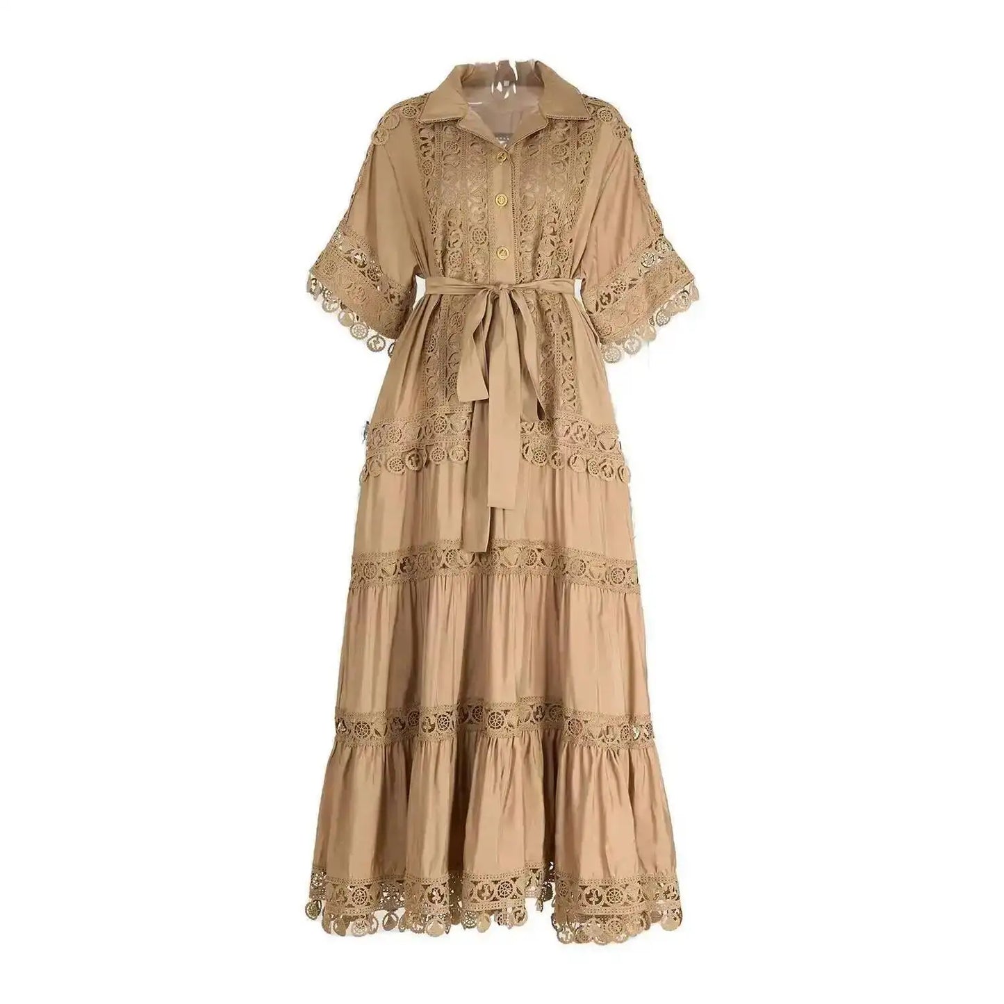 Luxury Long Maxi Dresses Shirt Women 2025 Summer Holiday Lace Embroidery Cotton Loose Big Size Hollow Out Wedding Dress White