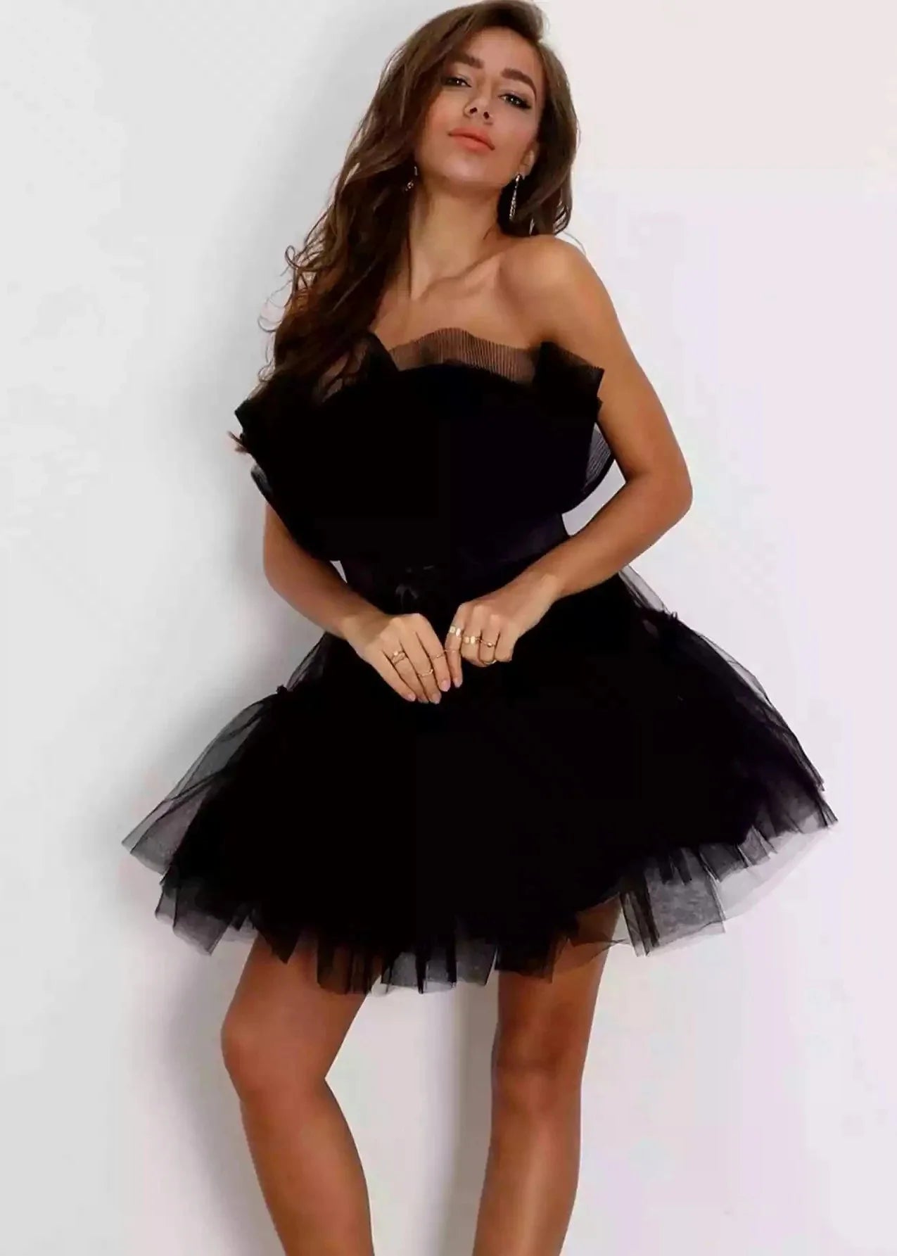 Summer Dress Women Off Shoulder Mesh Backless Tutu Tulle Lolita Pleated Dresses Women Strapless Date Ball Gown Dress Vestidos