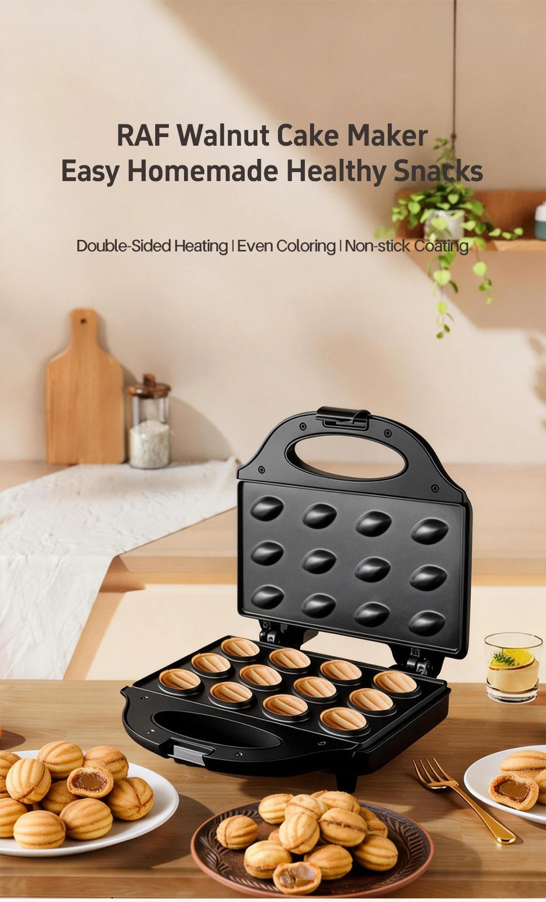 Electric Walnut Cake Waffle Maker With Nuts 12 Holes Cooking Kitchen Biscuits Making for Baking Business Nuts Waffle